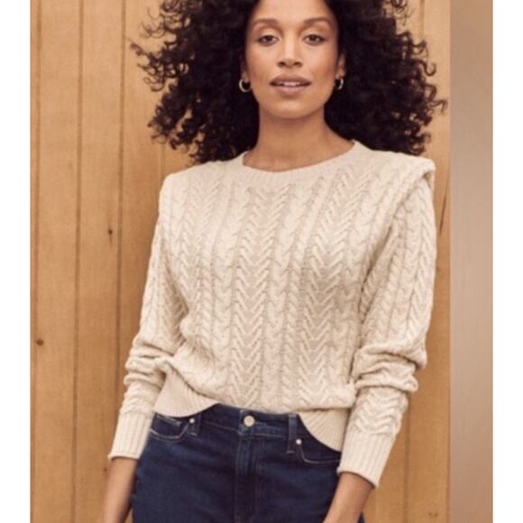 Evereve Alexis Strong Shoulder Cable Pullover Sweater Women’s Small Cream - Picture 1 of 10